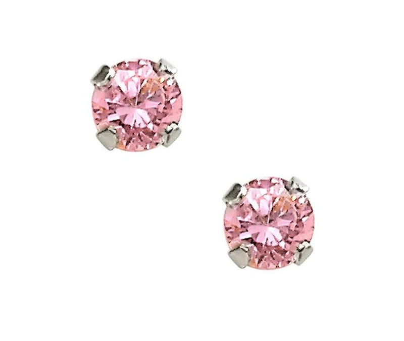 Children's Sterling Silver Pink Cubic Zirconia Safety Back Earrings