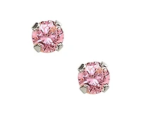 Children's Sterling Silver Pink Cubic Zirconia Safety Back Earrings