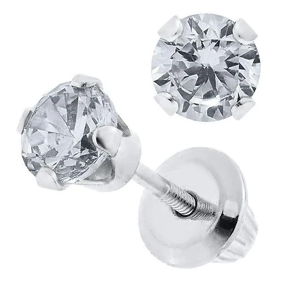 Children's Sterling Silver White Cubic Zirconia Safety Back Earrings