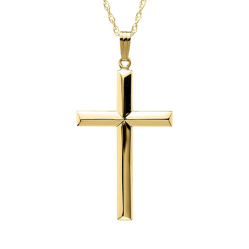 14K Yellow Gold Filled 24" Beveled Edge Cross