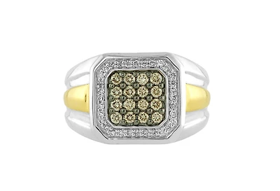 10K White & Yellow Gold Champagne & White Diamond Men's Ring