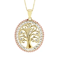 10K Tri-Colour Gold Oval Tree Pendant