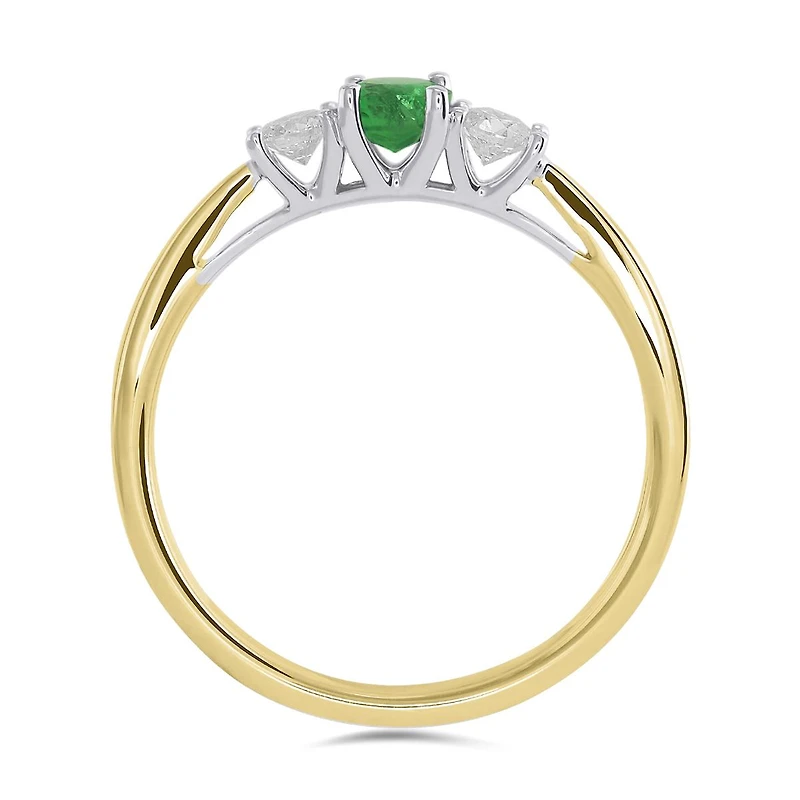 14K Yellow Gold Emerald & 0.20CTW Diamond Ring