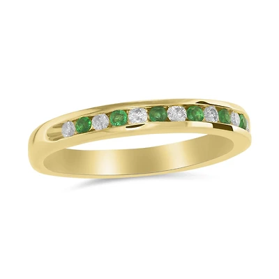 14K Yellow Gold Emerald & 0.13CTW Diamond Band