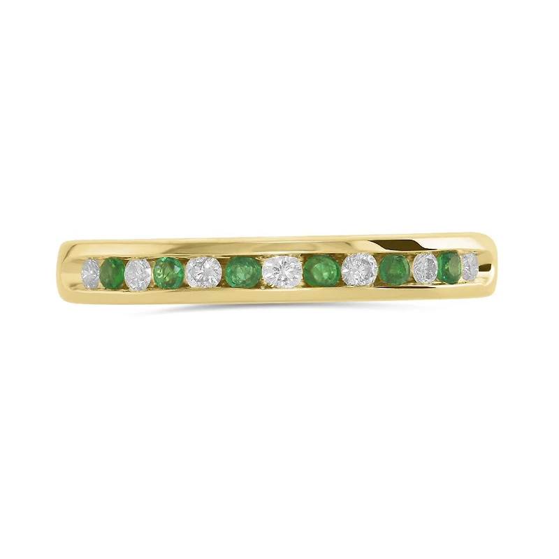 14K Yellow Gold Emerald & 0.13CTW Diamond Band