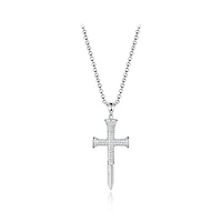 Sterling Silver Men's Cubic Zirconia Cross Pendant On Chain