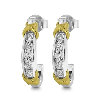 Sterling Silver 10K Yellow Gold 0.09CTW Diamond Hoop Earrings