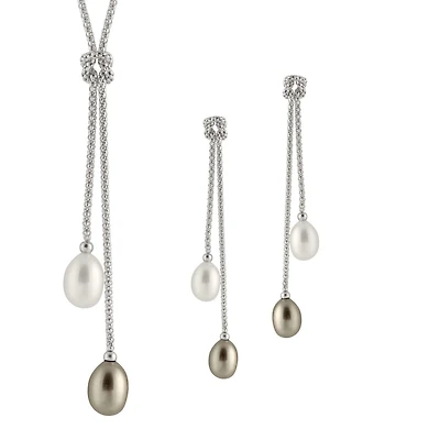 Dangling Pearl Silver Set
