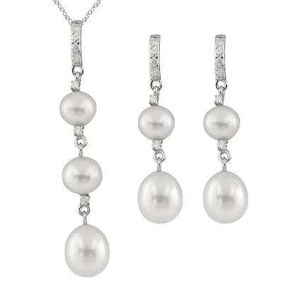 Dangling Silver Pearl 2 Piece Set