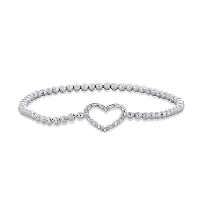 Sterling Silver 0.04CTW Diamond Stretch Heart Bracelet