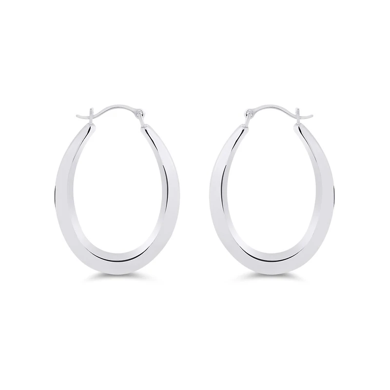 14K White Gold Oval Hoop Earrings