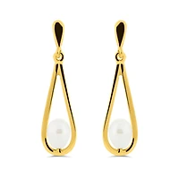 10K Yellow Gold Freshwater Pearl Dangle Earrings