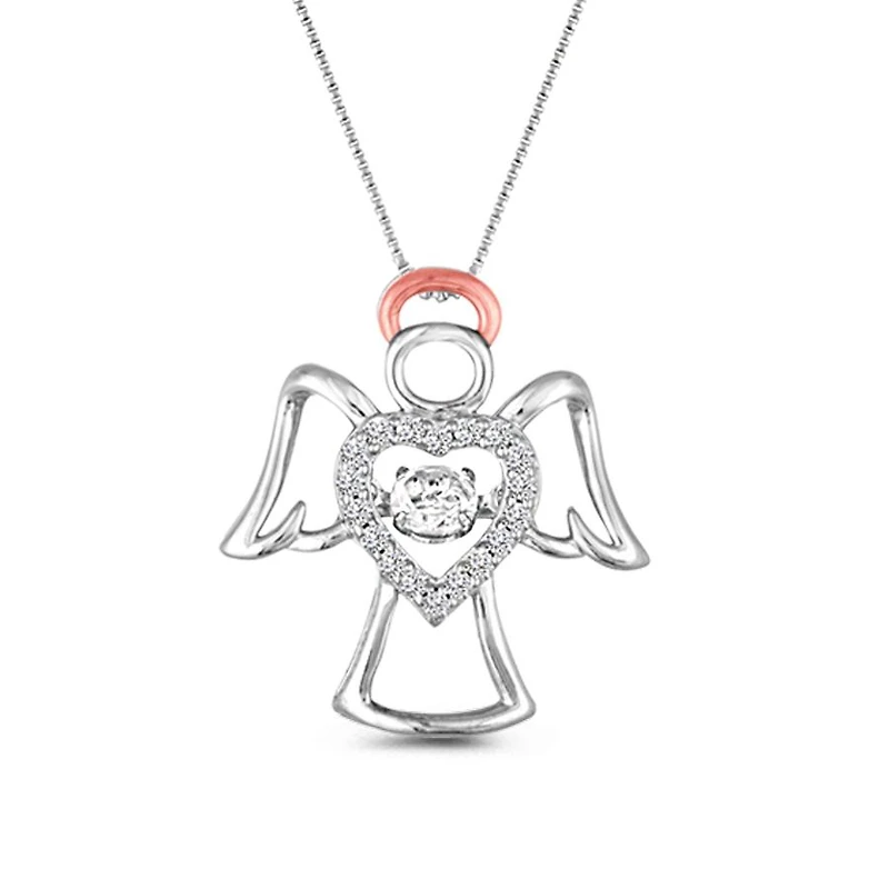 Sterling Silver Rose Plated Created White Sapphire Dancing Angel Pendant
