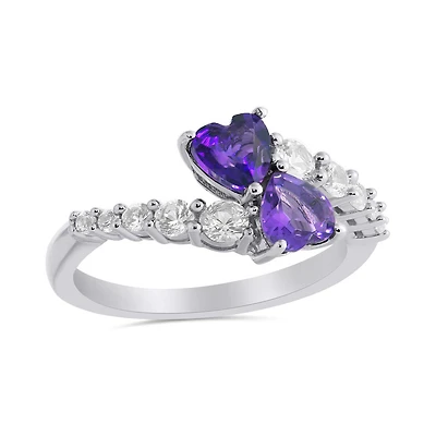 Sterling Silver Amethyst & Created White Sapphire Ring