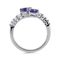 Sterling Silver Amethyst & Created White Sapphire Ring