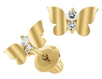 14K Yellow Gold Cubic Zirconia Earrings with 14K Gold Filled Fluted Bell Backs