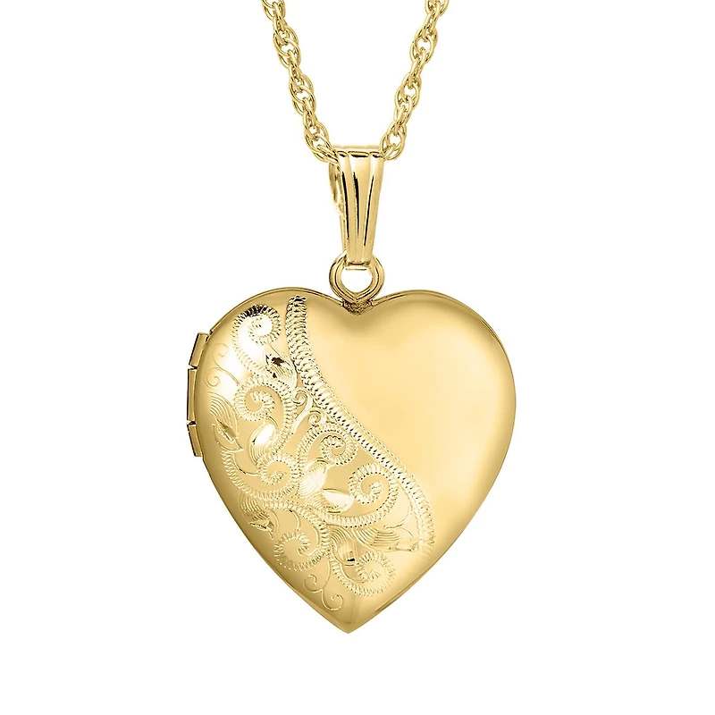 14K Yellow Gold Filled 18" Engraved Heart Locket