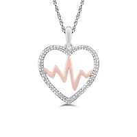 Sterling Silver 10K Rose Gold 0.09CTW Heartbeat Pendant