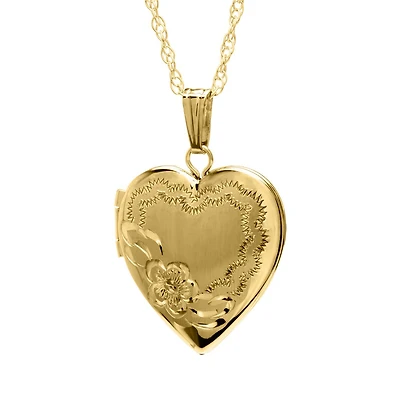 14K Yellow Gold Filled 18" Engraved Heart Locket