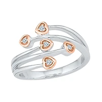10K Rose Gold & Sterling Silver 0.05CTW Diamond Heart Ring