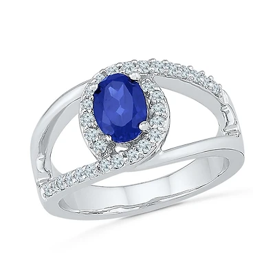 10K White Gold Created Blue & Sapphire Ring