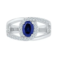 10K White Gold Created Blue & Sapphire Ring