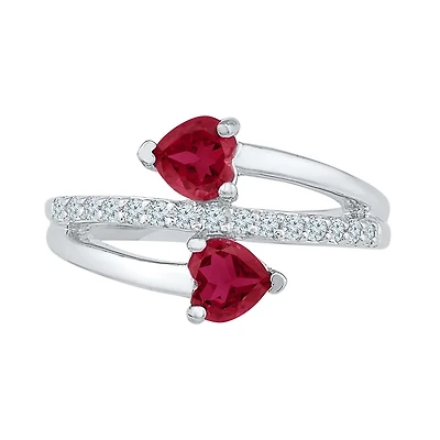 10K White Gold Created Ruby & Sapphire Ring