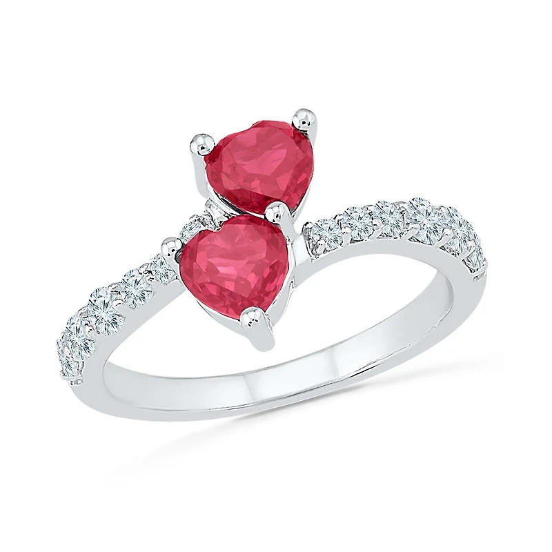 Sterling Silver Created Ruby & White Sapphire Heart Ring