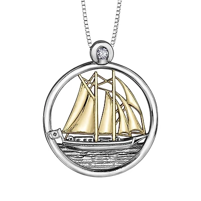 Glacier Fire 10K Yellow Gold Canadian Diamond Sterling Silver Sailboat Pendant