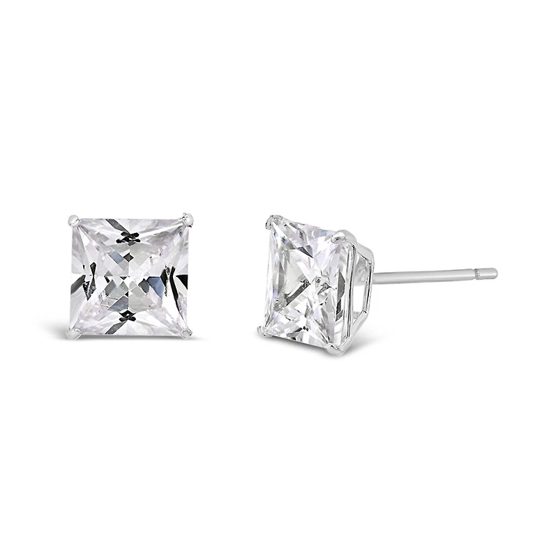 10K White Gold 6mm Princess Cubic Zirconia Studs
