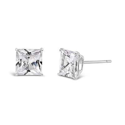 10K White Gold 6mm Princess Cubic Zirconia Studs