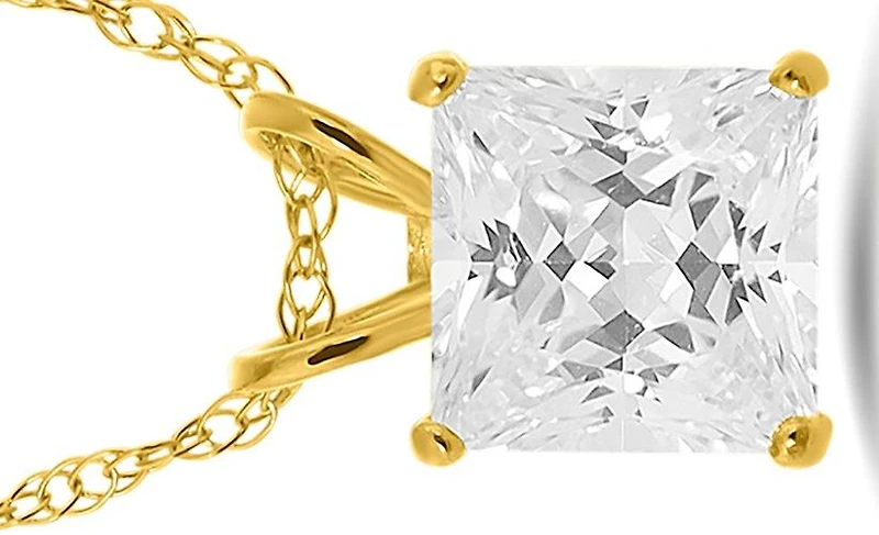 10K Yellow Gold 6mm Princess Cubic Zirconia 17" Pendant