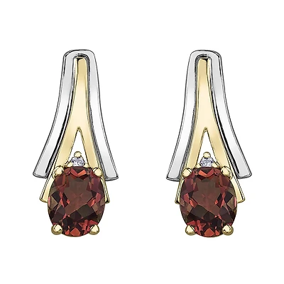 10K White & Yellow Gold Garnet & 0.01CTW Diamond Earring