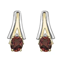 10K White & Yellow Gold Garnet & 0.01CTW Diamond Earring