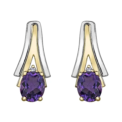 10K White & Yellow Gold Amethyst & 0.01CTW Diamond Earring