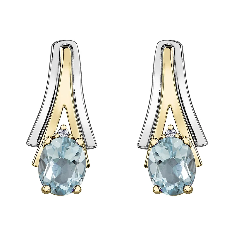 10K White & Yellow Gold Aquamarine & 0.01CTW Diamond Earring