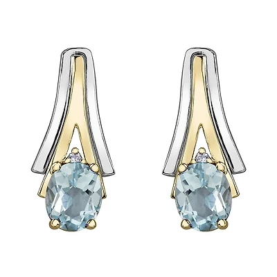 10K White & Yellow Gold Aquamarine & 0.01CTW Diamond Earring