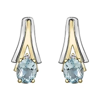 10K White & Yellow Gold Aquamarine & 0.01CTW Diamond Earring