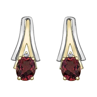 10K White & Yellow Gold Ruby & 0.01CTW Diamond Earring