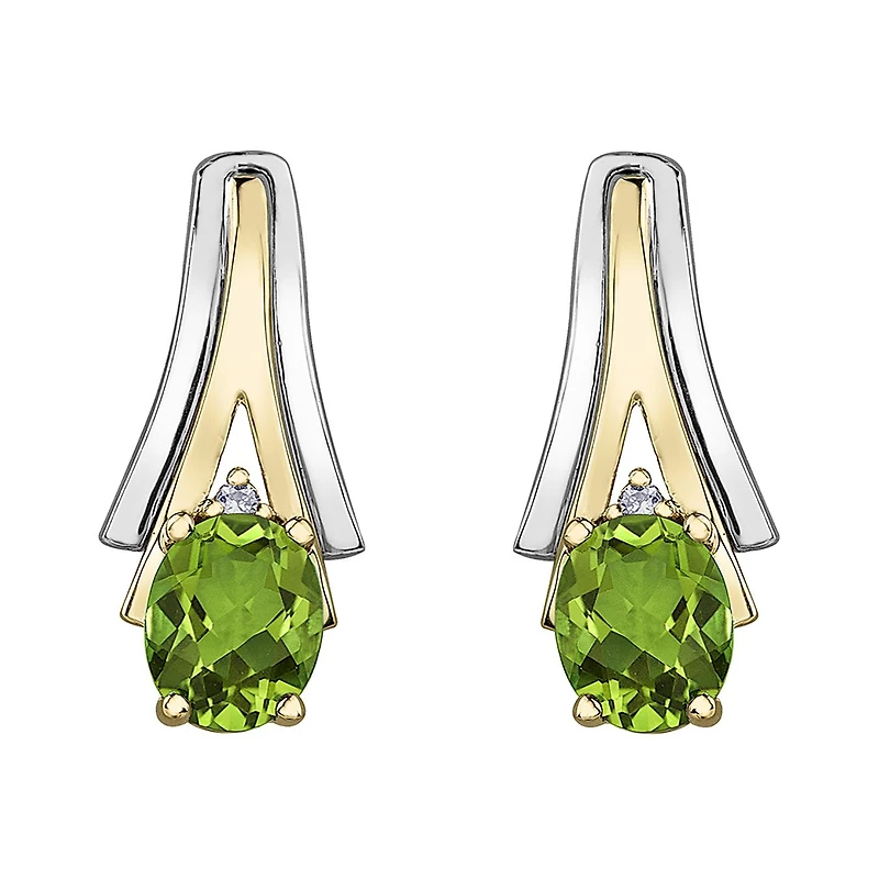 10K White & Yellow Gold Peridot & 0.01CTW Diamond Earring