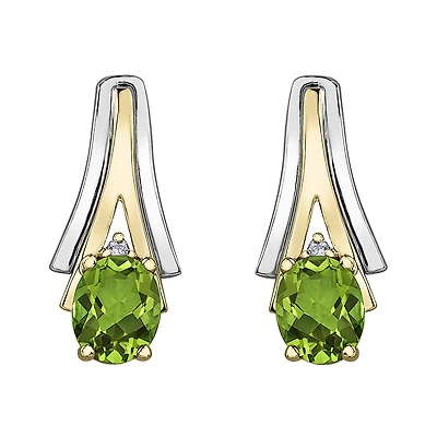 10K White & Yellow Gold Peridot & 0.01CTW Diamond Earring