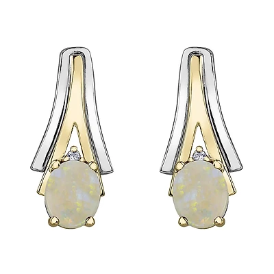 10K White & Yellow Gold Opal & 0.01CTW Diamond Earring