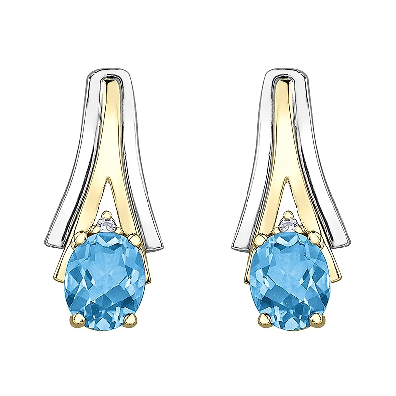 10K White & Yellow Gold Blue Topaz & 0.01CTW Diamond Earring
