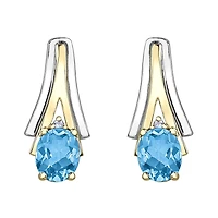10K White & Yellow Gold Blue Topaz & 0.01CTW Diamond Earring