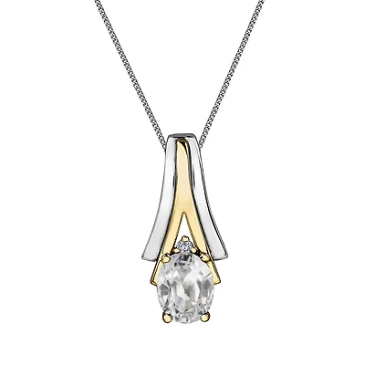 10K White & Yellow Gold White Topaz & 0.008CTW Diamond Pendant with Chain