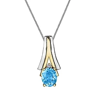 10K White & Yellow Gold Blue Topaz & 0.008CTW Diamond Pendant with Chain
