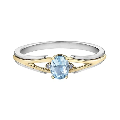 10K White & Yellow Gold Aquamarine & 0.015CTW Diamond Ring