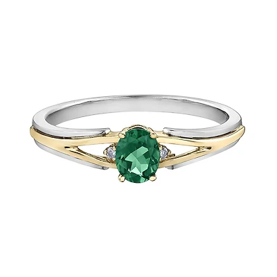 10K White & Yellow Gold Emerald & 0.015CTW Diamond Ring