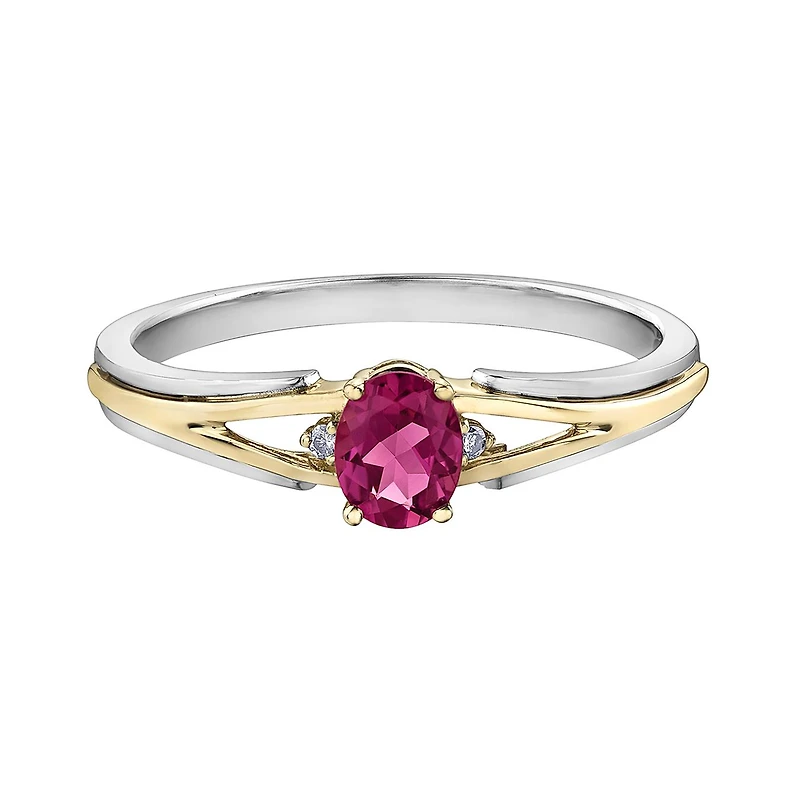 10K White & Yellow Gold Pink Topaz & 0.015CTW Diamond Ring