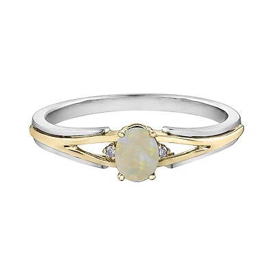 10K White & Yellow Gold Opal & 0.015CTW Diamond Ring